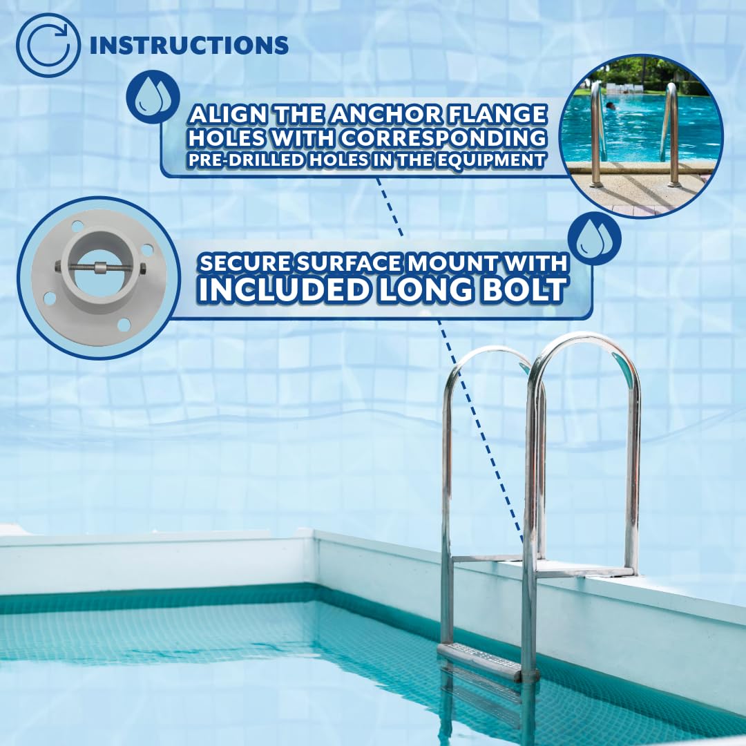 Poolzilla 2-Pack Deck Anchor Flange in White, Diameter of 1 7/8", Made of High Grade Cast Aluminum