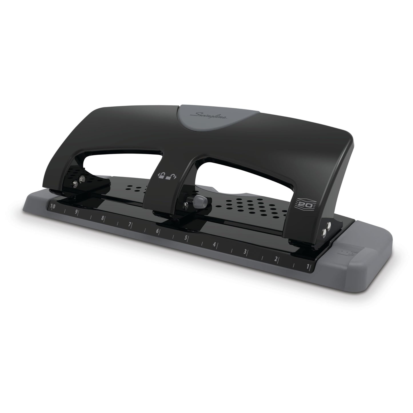 Swingline 3 Hole Punch, 20 Sheet Capacity Three Hole Puncher 3 Ring, Paper Punch, SmartTouch Low Effort, Black & Silver (74133)
