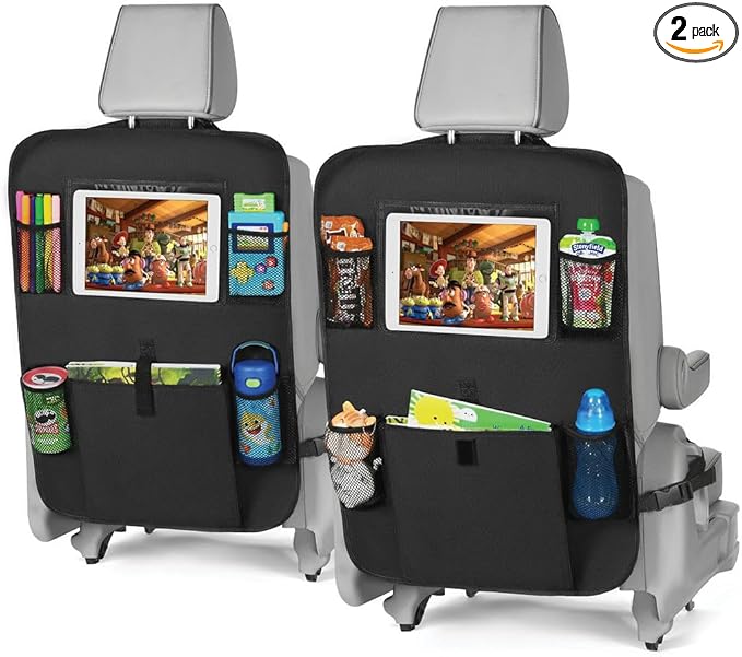 lebogner Back Seat Cover for Kids + 6 Pocket Storage Organizer, 2 Pack X-Large Kick Mats Backseat Protector with iPad Tablet Holder, Car Seat Back Protectors for Vehicles to Protect from Dirt & Mud