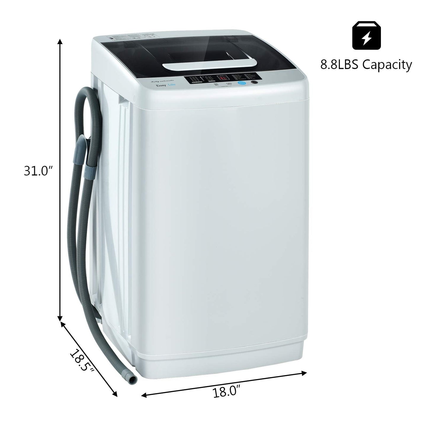 COSTWAY Portable Washing Machine, 2-in-1 Laundry Washer and Spin Combo with 10 Programs, 8.8lbs Capacity, Drain Pump and LED Display, Full Automatic Washer for Apartment, RVs, Dorm, Grey