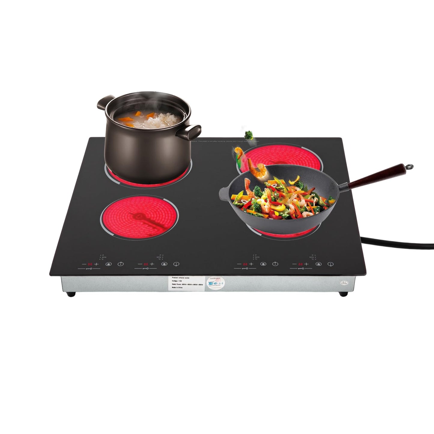 23 Inch Countertop Electric Cooktop 4 Burner,110V Plug in Electric Stovetop