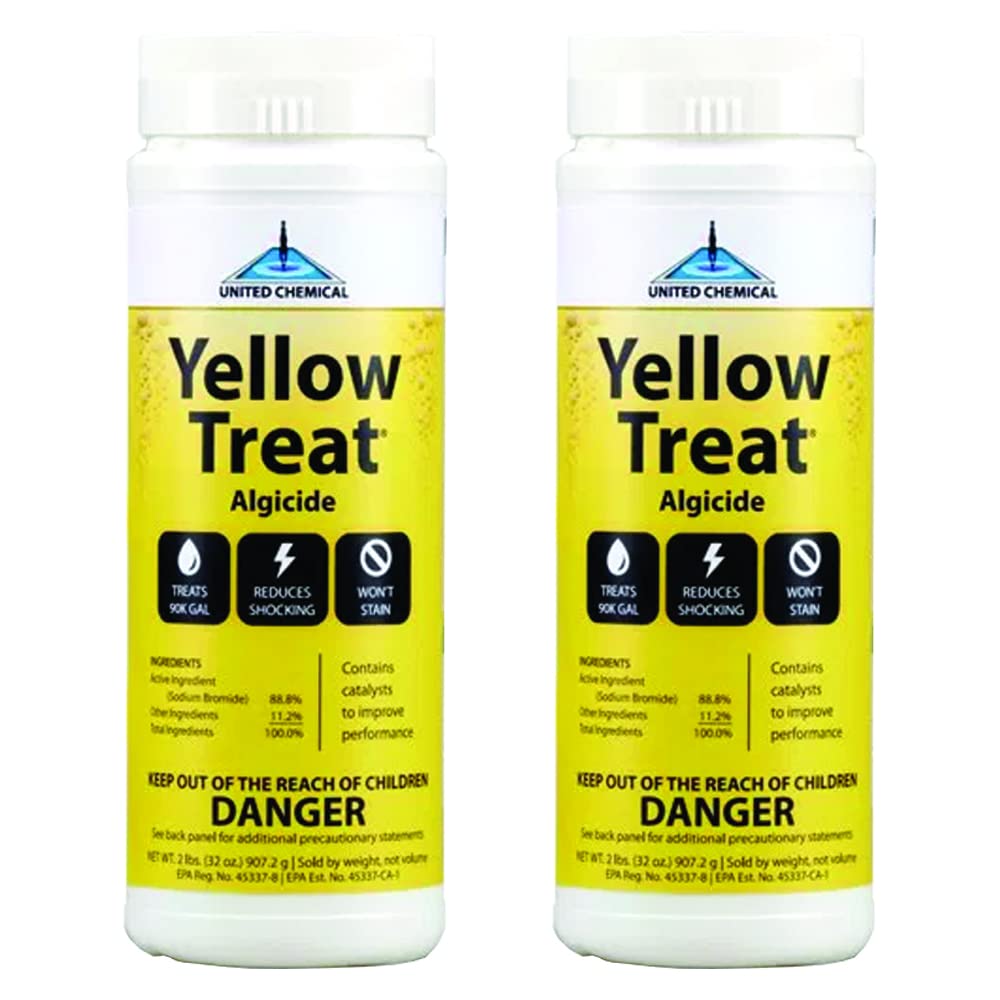 United Chemicals YellowTreat Mustard Algaecide for Swimming Pool – Super Strength Algae Killer for Mustard & Yellow Algae in Saltwater & Chlorine, Above & Inground Pool Treatment | YT2-2LB-C2