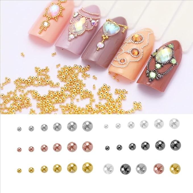 0.8mm Mini Small Nail Beads Stainless Steel Beads Nail Chain Charms Nails Art Decorations Gun Grey Nail Studs Gold Caviar Nail Charms DIY Tool Nail Studs Accessories Cold Nail Gems (Gold)