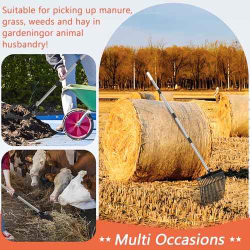 Manure Fork, Manure Fork Replacement Head ? Heavy Plastic Horse Manure Fork with 69 Inch Spliced Extension Rod, Long Handle Fork for Hay, Compost, Barn, Horse Stable & Gardening£¨Black£©