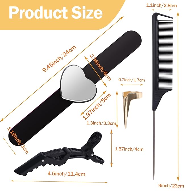 23 Pieces Hair Parting Tools Set, Magnetic Wrist Pin Holder for Braiding, Sectioning Clips, Rat Tail Combs, Hair Parting Rings