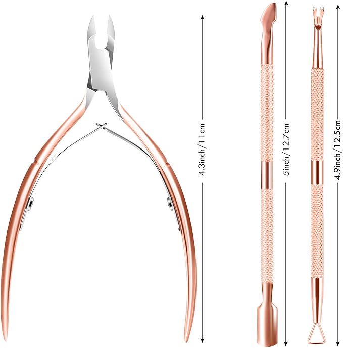 Cuticle Trimmer Cuticle Remover with Cuticle Pusher, XUNXMAS Professional Stainless Steel Durable Pedicure Manicure Tools Cutter Nipper Scissor Clipper for Fingernails and Toenails Rose Gold