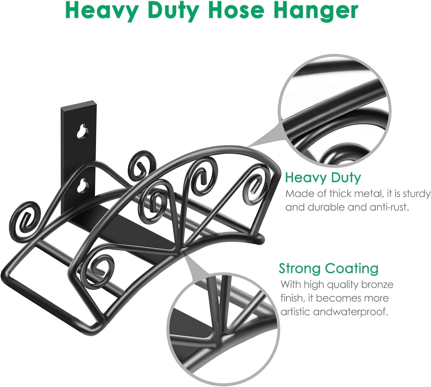 TomCare Garden Hose Holder Extra Large Water Hose Holders Holds 160 FT Hoses Heavy Duty Metal Hose Hanger Wall Mount Decorative Garden Hoses Storage Organizer Reels for Outside Yard, Black