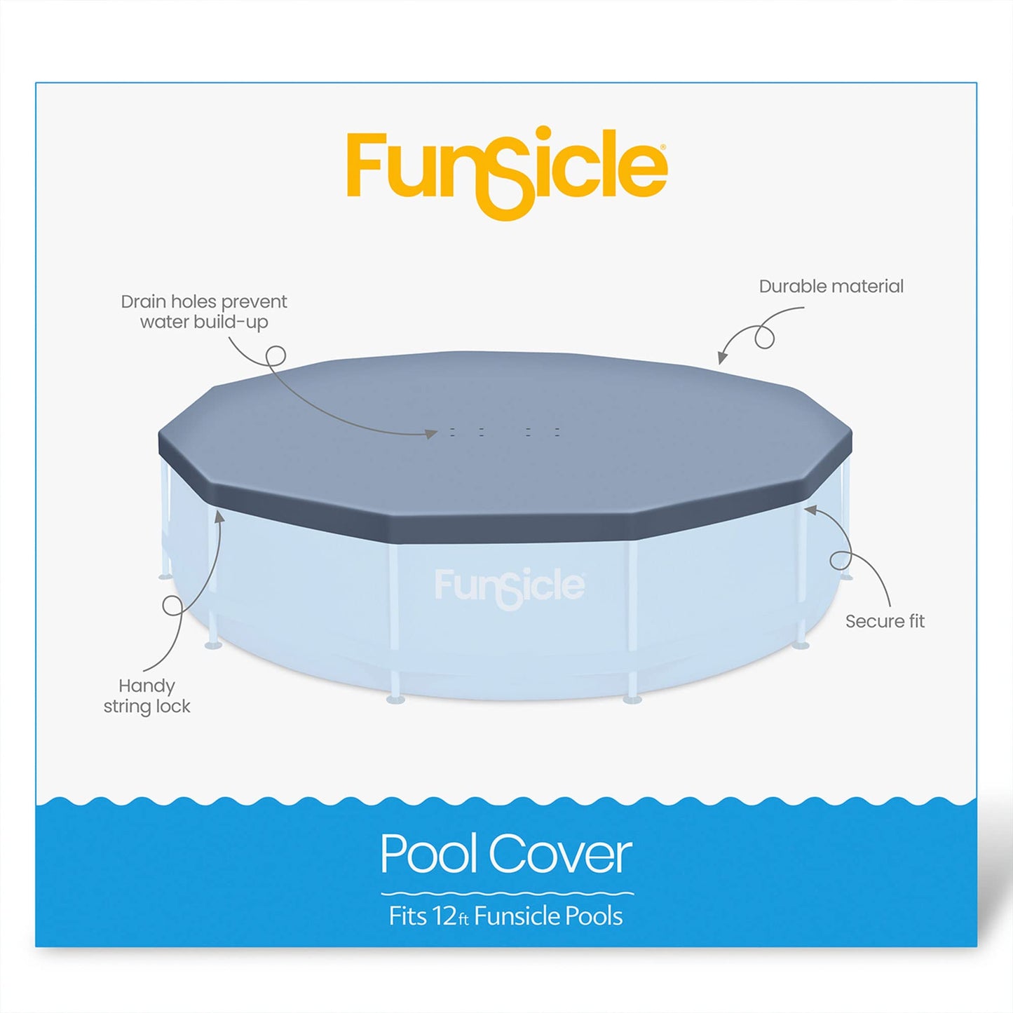 Funsicle 12ft Round Frame Seasonal Debris Above Ground Swimming Pool Cover with Drain Holes and Adjustable String Lock, Accessory Only, Gray