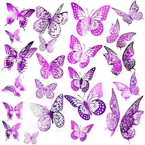 JOSDIOX Butterfly Pale Plum48 Decorative Wall Stickers, 48pcs Metallic Cardboard Butterflies, 3D Party Decorations, Bedroom Living Room Dining Room Wall Decor