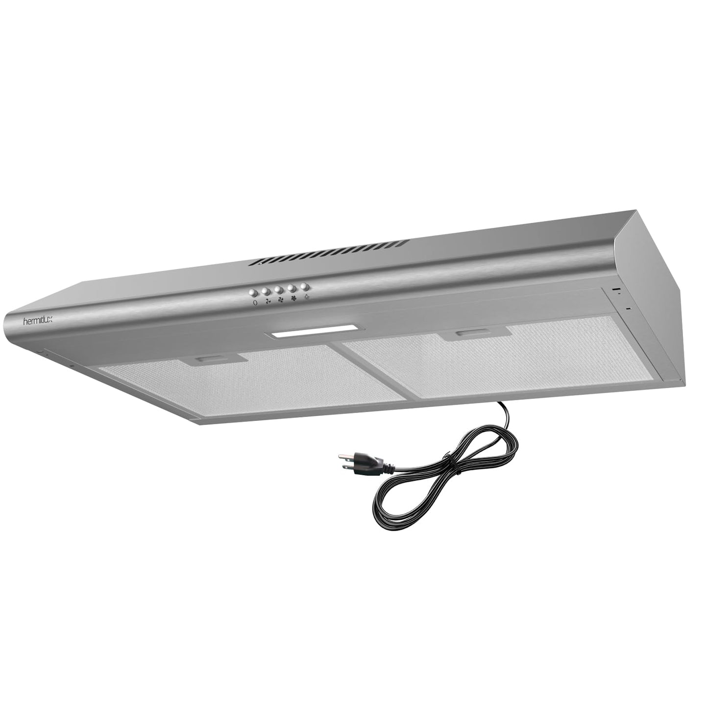 Hermitlux Under Cabinet Range Hood, 30 inch Vent Hood With 3 Speed Exhaust Fan, Ducted And Ductless Convertible, LED Bright Light Bulbs and Charcoal Filter, Stainless Steel Filter, Stainless Steel