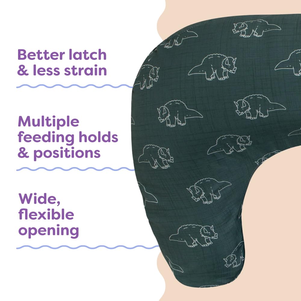 Boppy Nursing Pillow - Firm, Ergonomic U-Shaped Bottle and Breastfeeding Pillow with High Lift for Comfort and Support, Spacious Surface - Forest Green Dinos