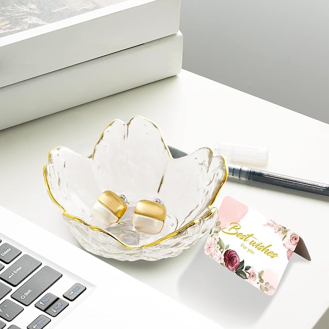 Birthday Gifts for Women Jewelry Dish Glass Ring Dish Holder Jewelry Tray Cute Vanity Organizer Room Decor Jewellery Tray Crystals Trinket Dish Nightstand Bedroom Decor Christmas Friendship Gifts