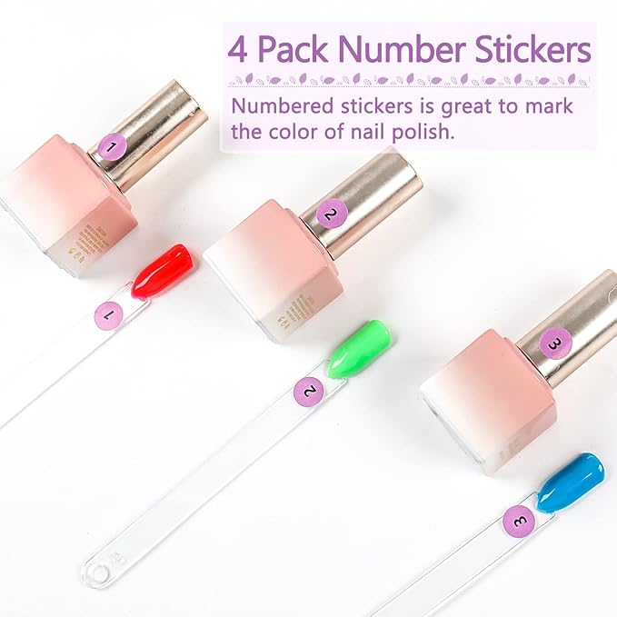 BQAN 200 Pcs Nail Swatch Sticks with Ring Ã¢ÂÂ Nail Supplies, Stuff, Tools & Accessories for Color Display and Practice, Includes 4 Pack Number Stickers, Nails Thing for Home & Salon Manicure