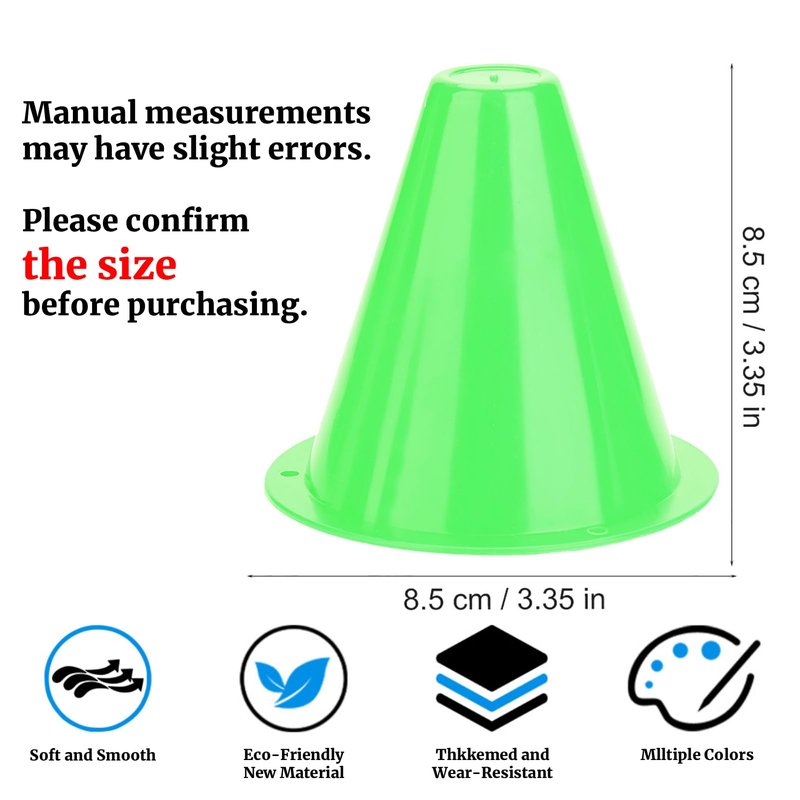 OUKENS Training Marker Cones, 10pcs 3 Inch Mini Sports Cones, Football Training Sports Equipment Roller Skating Barriers, Pe Cones, Plastic Marker Holder Accessory for Fitness Practice, Green