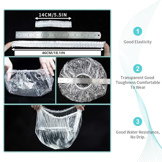 30pcs Disposable Shower Caps-Multi-Purpose Thickening Elastic Bath Cap Plastic Waterproof Clear Shower Cap Bath Shower Caps Women Spa,Men Hair Caps,Home Use,Hotel and Hair Salon, Travel.(Size 46CM)