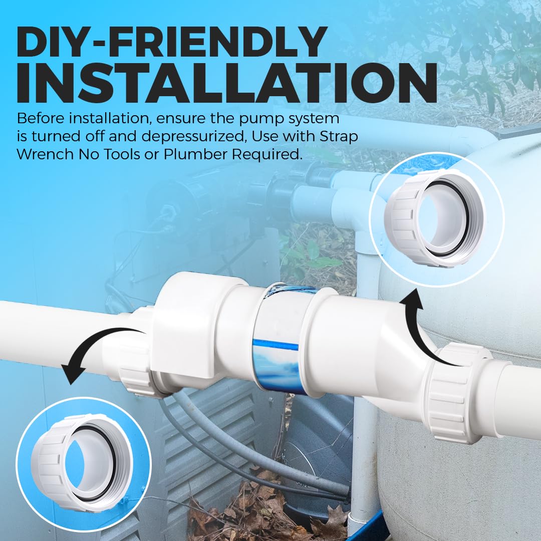 Salt Cell 2" Union Replacement Kit for Only Hayward & Goldline Chlorine Generators - Durable PVC GLX-Cell-Union Connector for Pool Pump Spa Connections - Includes Unions, Nuts and O-Rings - 2 Pack