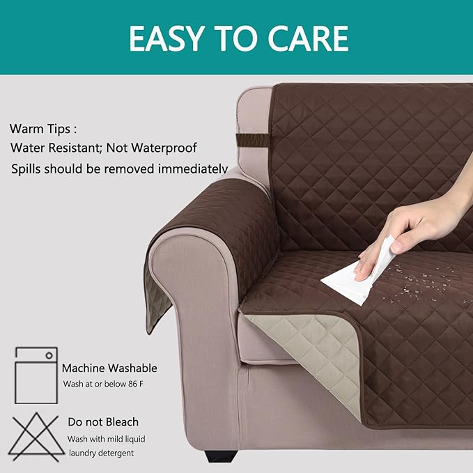 U-NICE HOME 4 Seater Sofa Cover 91 Inch Large Couch Covers for 4 Cushion Couch with Elastic Straps Water Resistant Furniture Protector Cover for Pets Cat (Sofa XX-Large, Coffee/Beige)