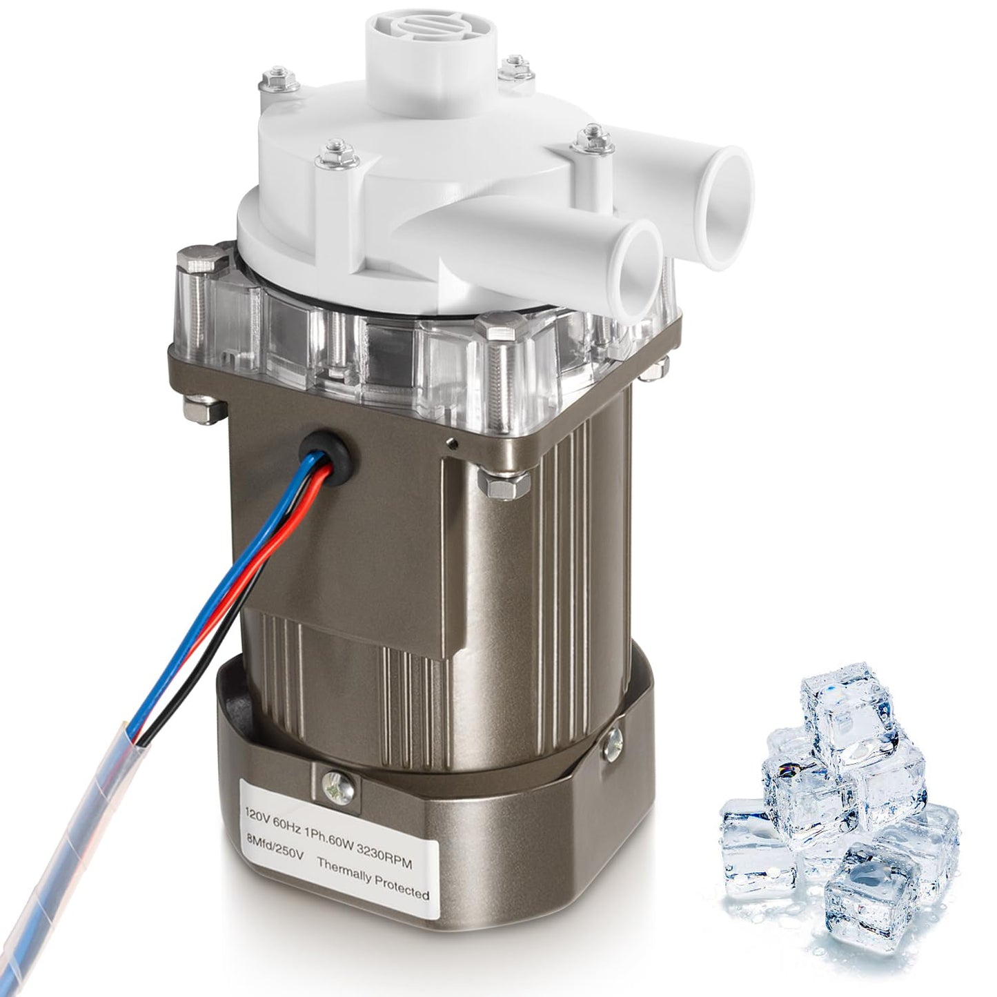 S-0730 Water Pump for Hoshizaki, Ice Machine Motor Assembly with Mounting Plate, 14-Inch Cable, and Factory Plug, #M91X60S201S