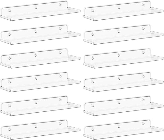 Lifewit Floating Shelves for Bathroom, Acrylic Wall Organizer for Perfume, Makeup, Figures, Nail Polish, Photo, Book, 14" Decor Display Rack for Nursery, Living Room, Bedroom, Kitchen, Clear, 12 Pack