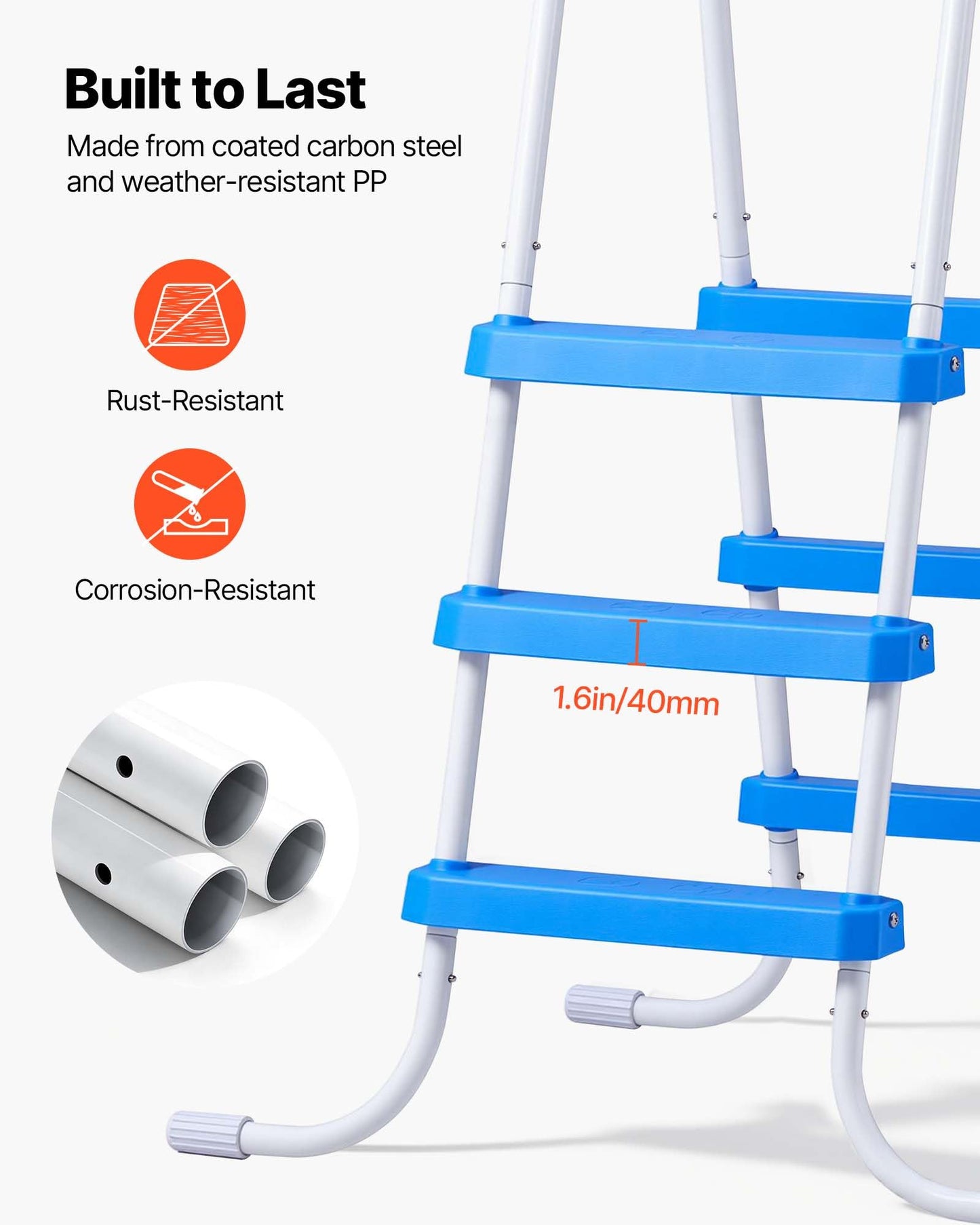 VEVOR Above Ground Pool Ladder, 3-Step Steel A-Frame Swimming Pool Stairs for 36 in High Wall, 300 lbs Capacity Entry/Exit Steps with Secure Non-Slip Sturdy Wide Step, Easy Setup, White & Blue