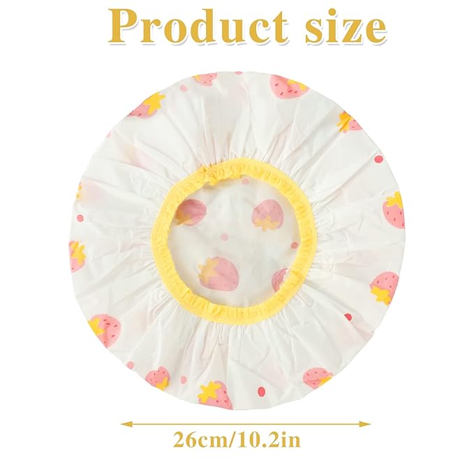 Waterproof Shower Caps, 3 Pcs Plastic Reusable Shower Caps Elastic Band Bath Caps for Women, Kids (Food)