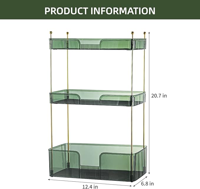 Akinbas 3 Tier Bathroom Organizer Countertop Makeup Perfume Tray Skincare Organizer for Bathroom Dresser Vanity (Green)