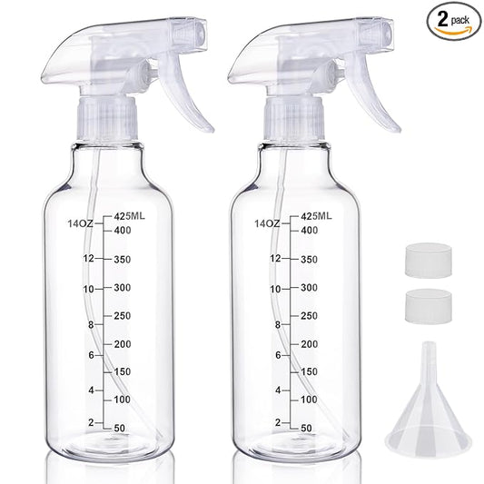 Plastic Spray Bottle 16.9oz Empty Spray Bottles Refillable Container Trigger Sprayer for Cleaning Solutions, Water, Plants, Pet, Essential Oils, Hair, 2 Pack (Clear-scale)