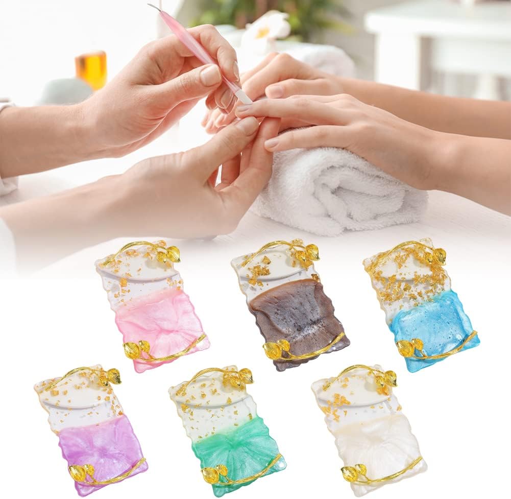 Resin Nail Art Palette, Nail Art Painting Palettes with Nail Palette Stirring Rod Gold Edge Nail Holder Nail Art Display Board Fashion Delicate Nail Tool Accessories, Type 1