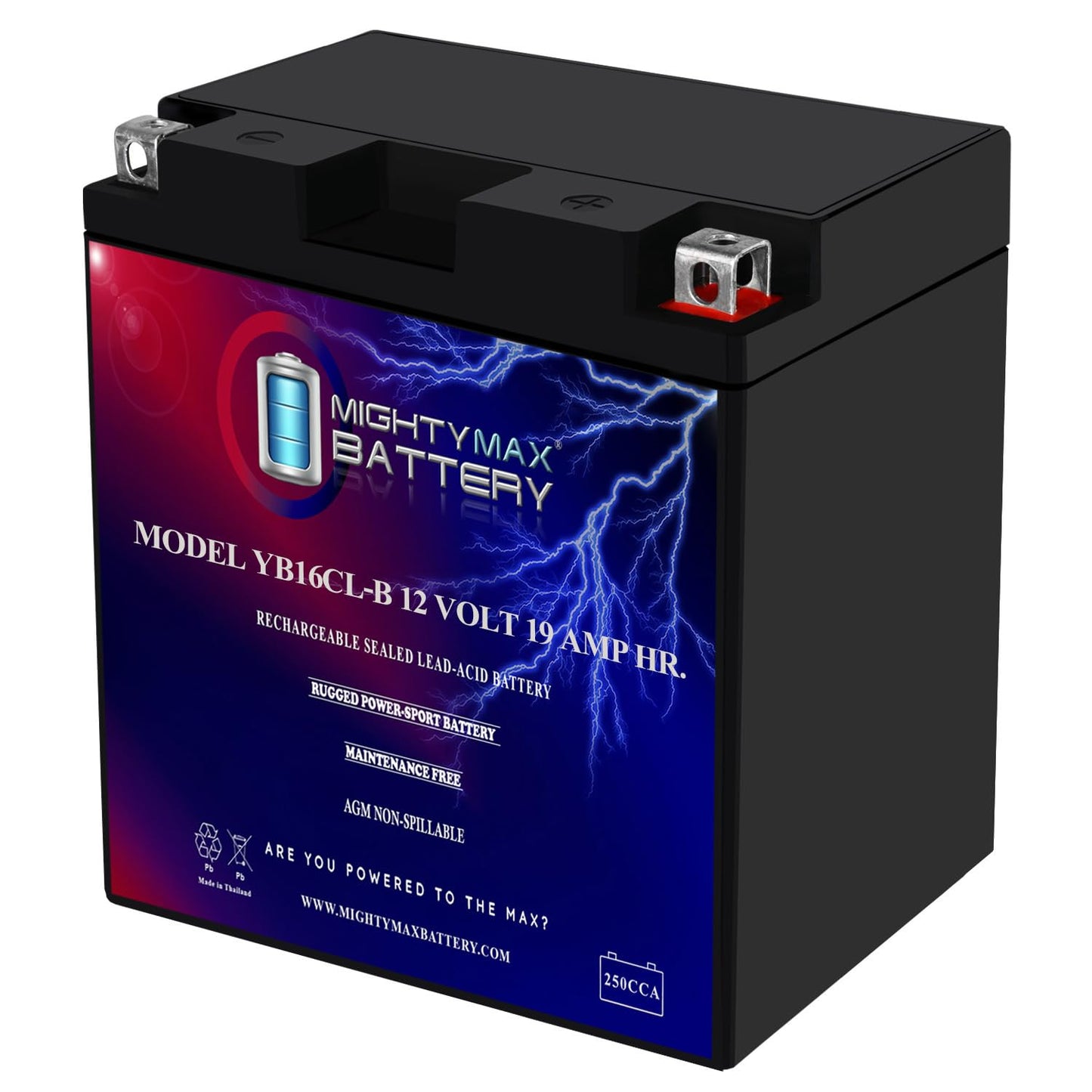 Mighty Max Battery YB16CL-B -12 Volt 19 AH, 250 CCA, Rechargeable Maintenance Free SLA AGM Motorcycle Battery