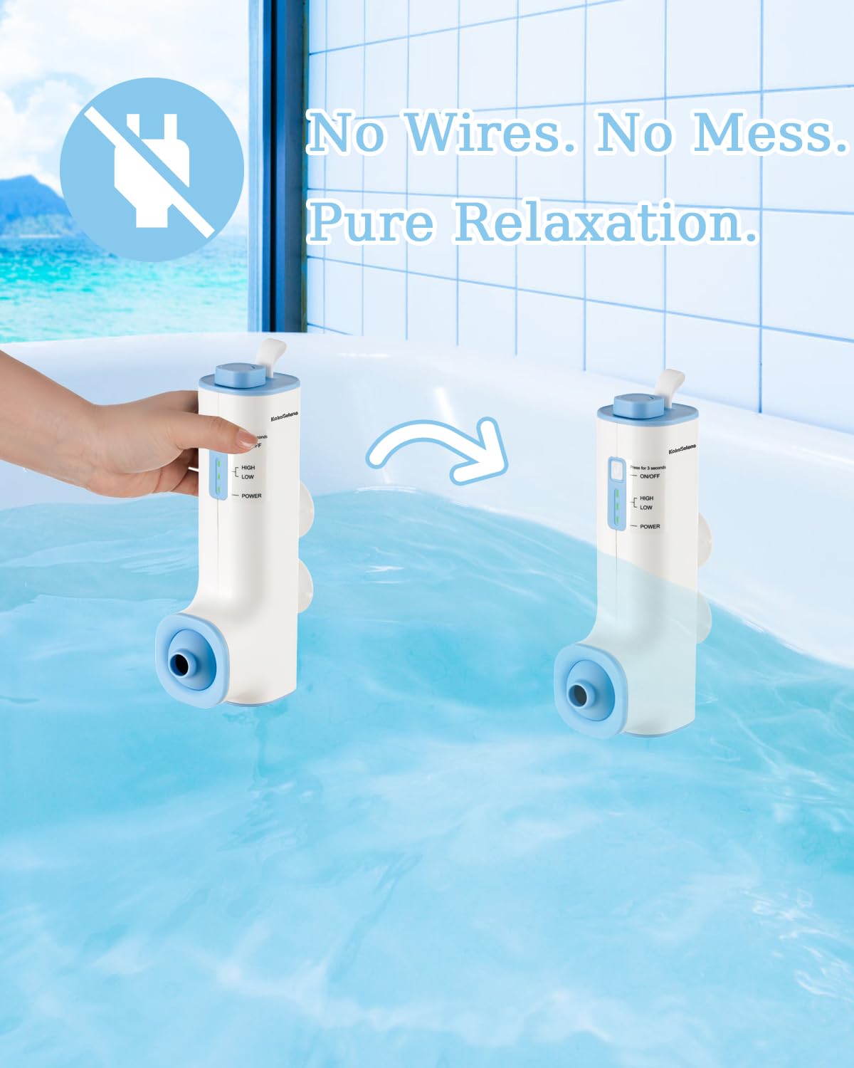 KokoSelene Rechargeable Bath Jets for Tub, Portable Jet Spa for Bathtub, Creates Soothing Bubbles and Massage for Relaxing Daily Use at Home (White-Blue)