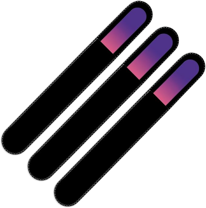 Mont Bleu Rainbow Crystal Nail File in Black Pouch - Large/Professional Size - Czech Tempered Glass - Handmade in Bohemia (Czech Republic)