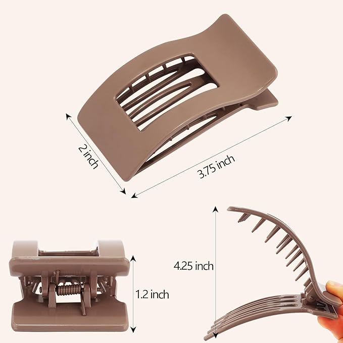 Velscrun Flat Hair Clips for Women Girls, Matte Lay Flat Claw Clips, Strong Hold Large Side Hair Clip All Hair Types, French Duck Billed Non Slip Grip Daily Styling Hair Jaw Claw Clip Natural Color