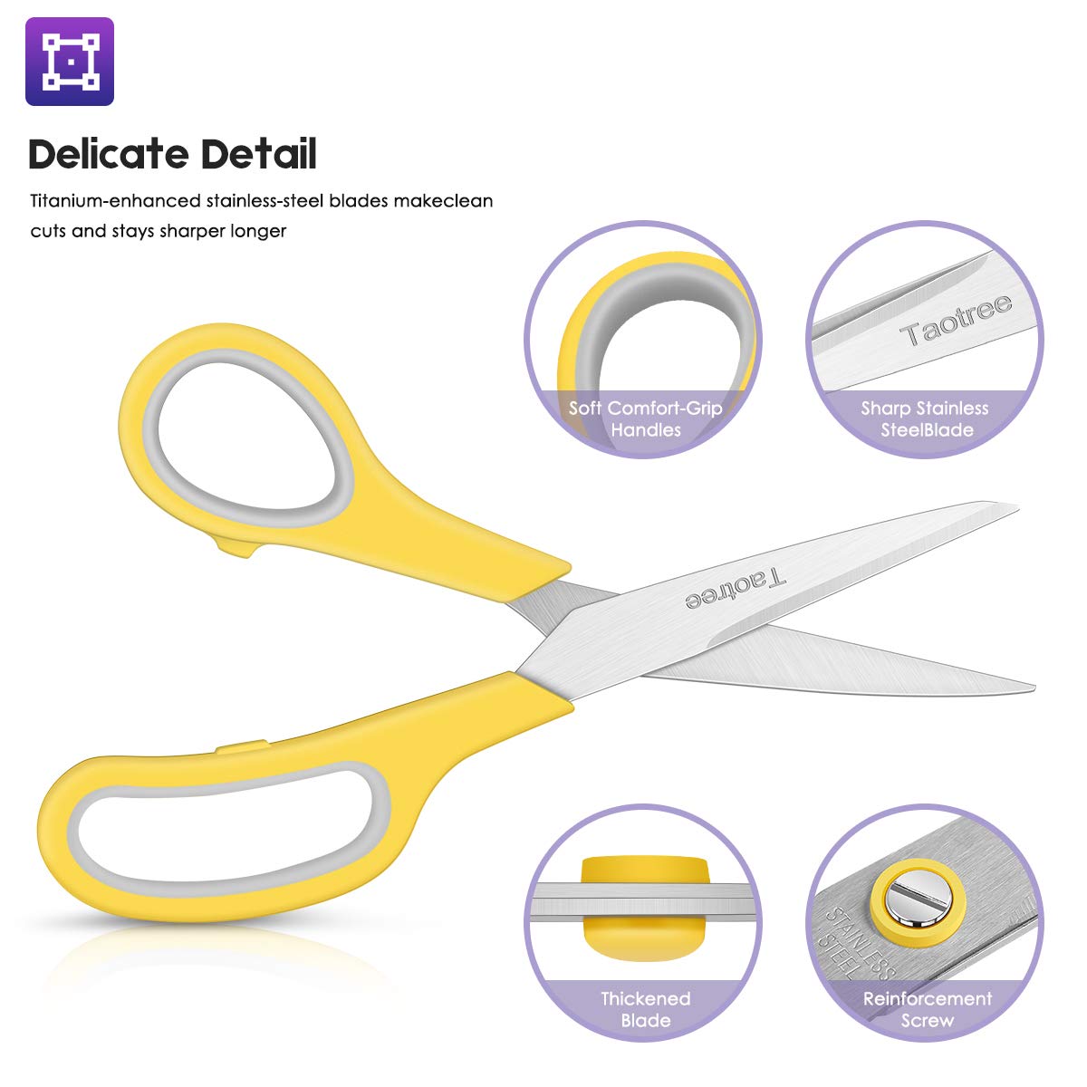 Scissors Bulk 60-Pack, Taotree 8" All Purpose Scissors, Soft Comfort-Grip Stainless Steel Sharp Shears for School Supplies Office Desk Home, Classroom Teacher Sewing Fabric Craft, Right/Left Handed