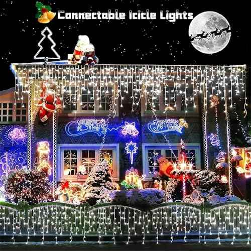 YEGUO 66ft 800 LED Icicle Lights Outdoor Waterproof, 160 Drops Icicle Christmas Light Connectable, 8 Modes White Icicle Xmas Lights with Timer Memory