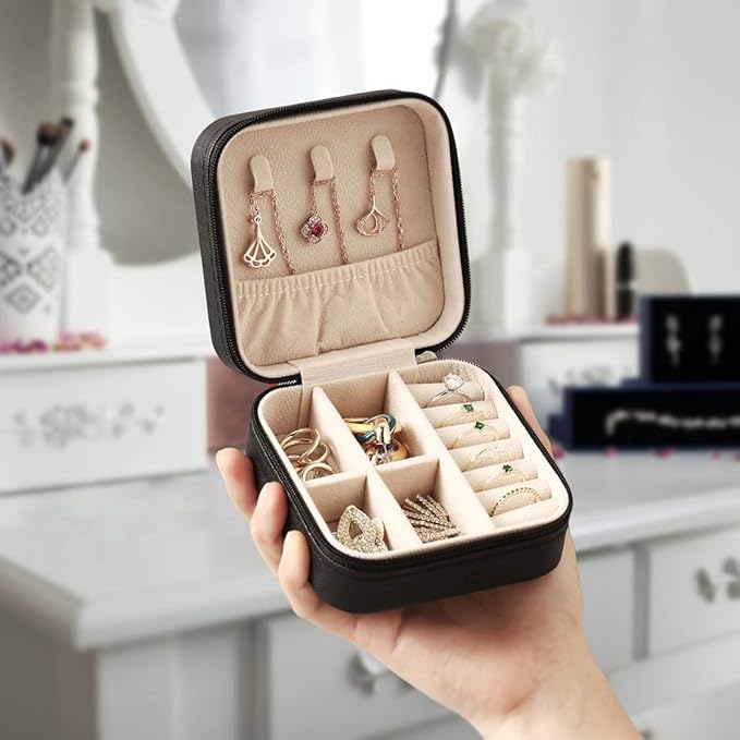 Travel Jewelry Case, Mini Portable Jewelry Travel Boxes, Small Jewelry Organizer for Rings, Earrings, Pendants, Watches, Necklaces, Lipsticks Organizer Storage Holder Case (Black-6packs)