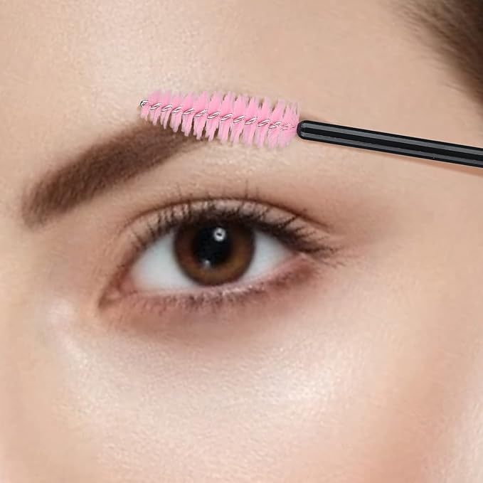 G2PLUS 50pcs Disposable Eyelash Brushes, Mascara Wands Applicator Makeup Kits, Eyelash Spoolies Brushes for Lash Extensions, Eyebrow Grooming, Makeup Kit, Salon Professional Use (Black+Pink）