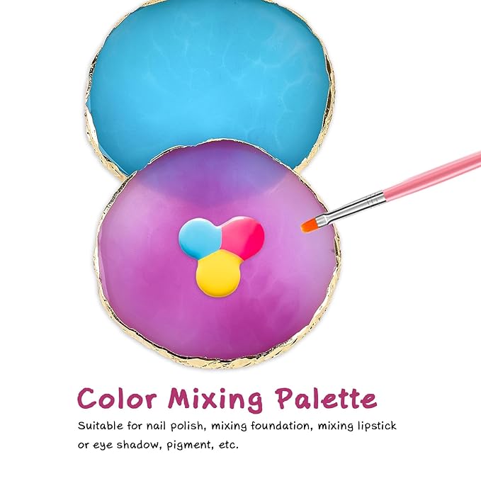 2 Pcs Resin Nail Art Palettes,Nail Polish Palette,Golden Edge Gel Nail Mixing Palette Nail Tray,Makeup Display Board,Nail Design Tools(Purple and Blue)