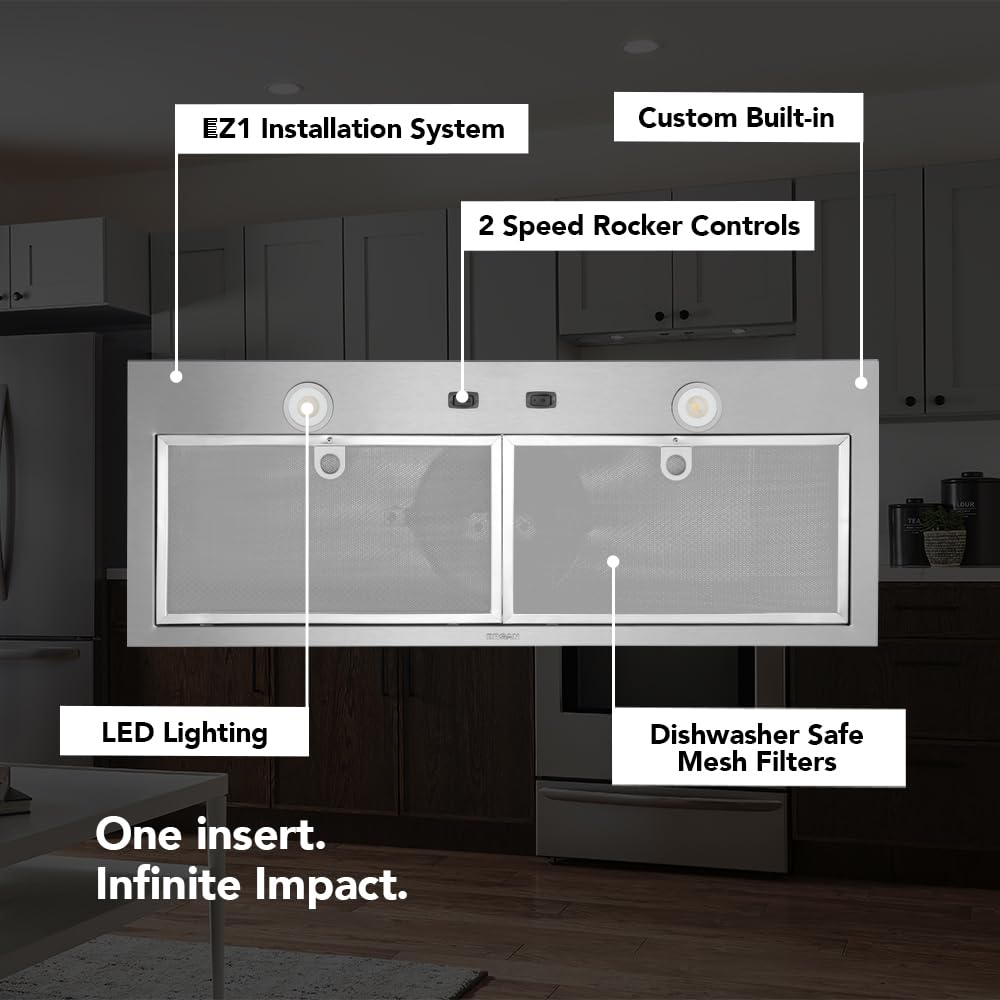Broan Nu-Tone Broan-NuTone BBN1303SS Custom Built Insert with 2-Speed Exhaust Fan and Light, 300 Max Blower CFM, Stainless Steel, 30-Inch Range Hood Power Pack