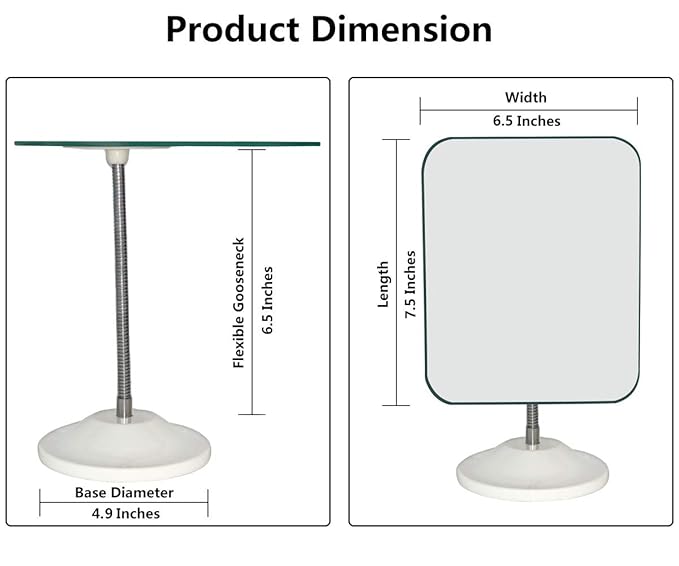 YEAKE Adjustable Flexible Gooseneck Makeup Mirror,360°Rotation Folding Portable Desk Vanity Mirror with Stand Shower Shaving Cosmetic Mirror Square Large