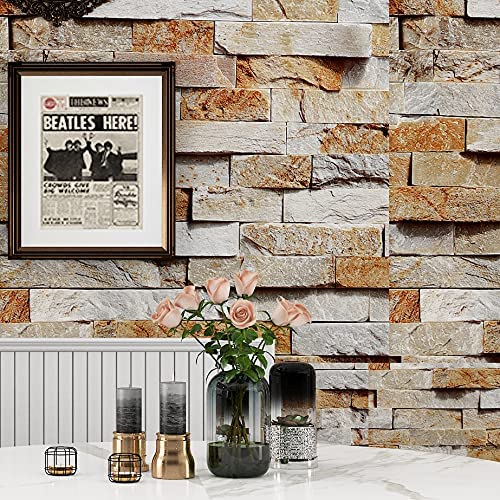 Livelynine Neutral Brick Wallpaper Peel and Stick Textured Stone Wallpaper Removable Cream Beige Brick Contact Paper for Classroom Self Adhesive Wall Paper for Bedroom Bathroom Kitchen Dorm 15.8x78.8
