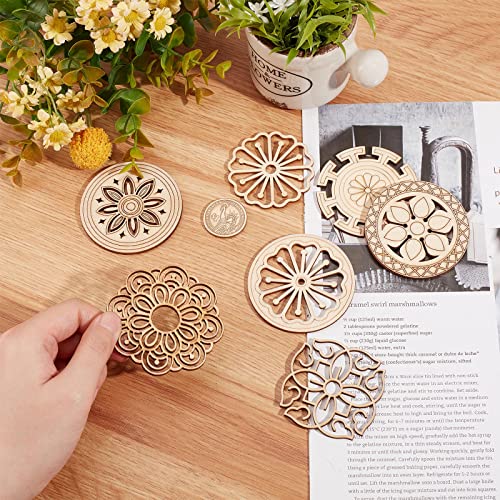 GORGECRAFT 7 Style 14Pcs Wooden Carved Onlay Appliques Carving Decal Corner Craft Unpainted Furniture Home Window Decoration Wood Carving Decal for Dresses Door Cabinet Wardrobe Ceiling, Round