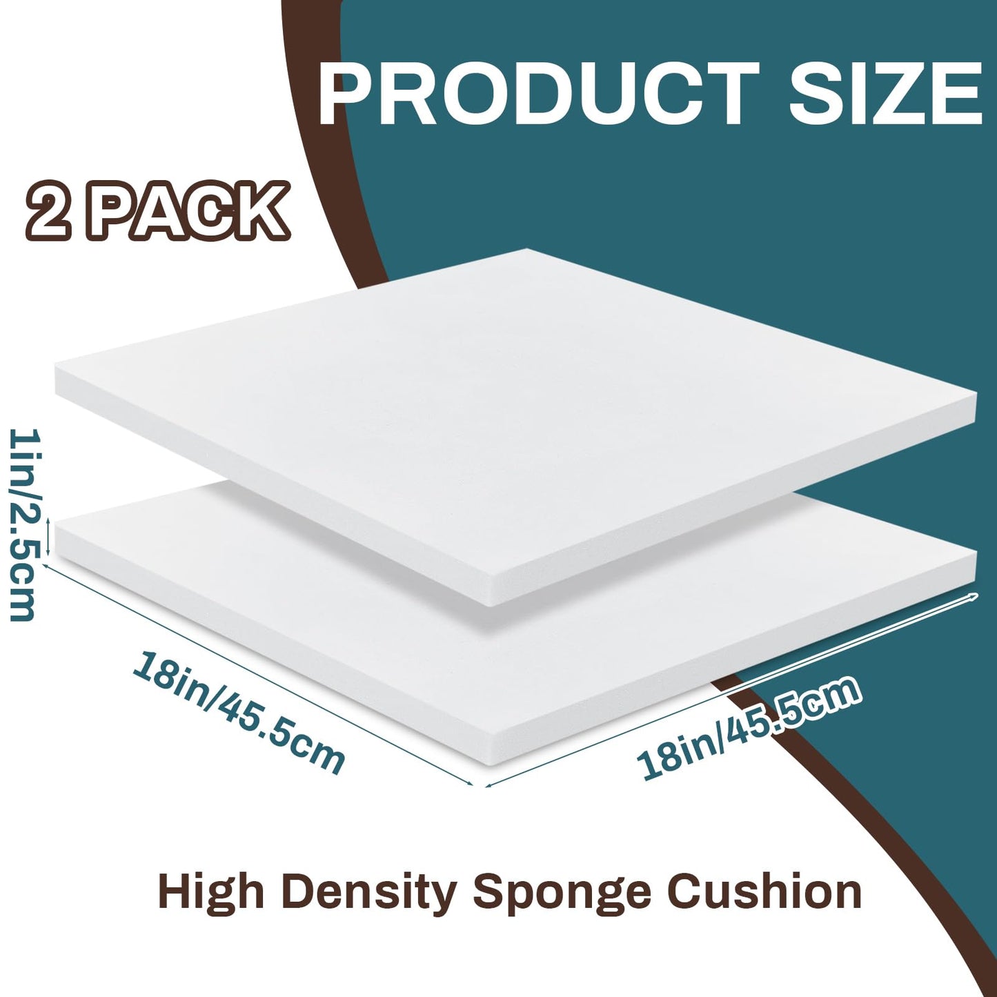 Frienda 2 Pack 1" x 18" x 18" Upholstery High Density Foam Cushion Replacement Square Cut to Size Foam Couch for Chair Couches Padding Shipping Packing DIY Cosplay Projects