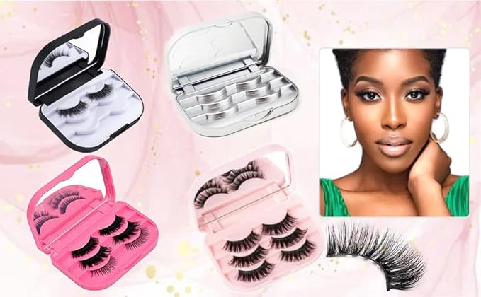 Cosmetic Case Empty Eyelashes Storage Case with Makeup Mirror Holder Box Fake Eyelash Packing Travel Storage Case Eyelashes Bag(Black)