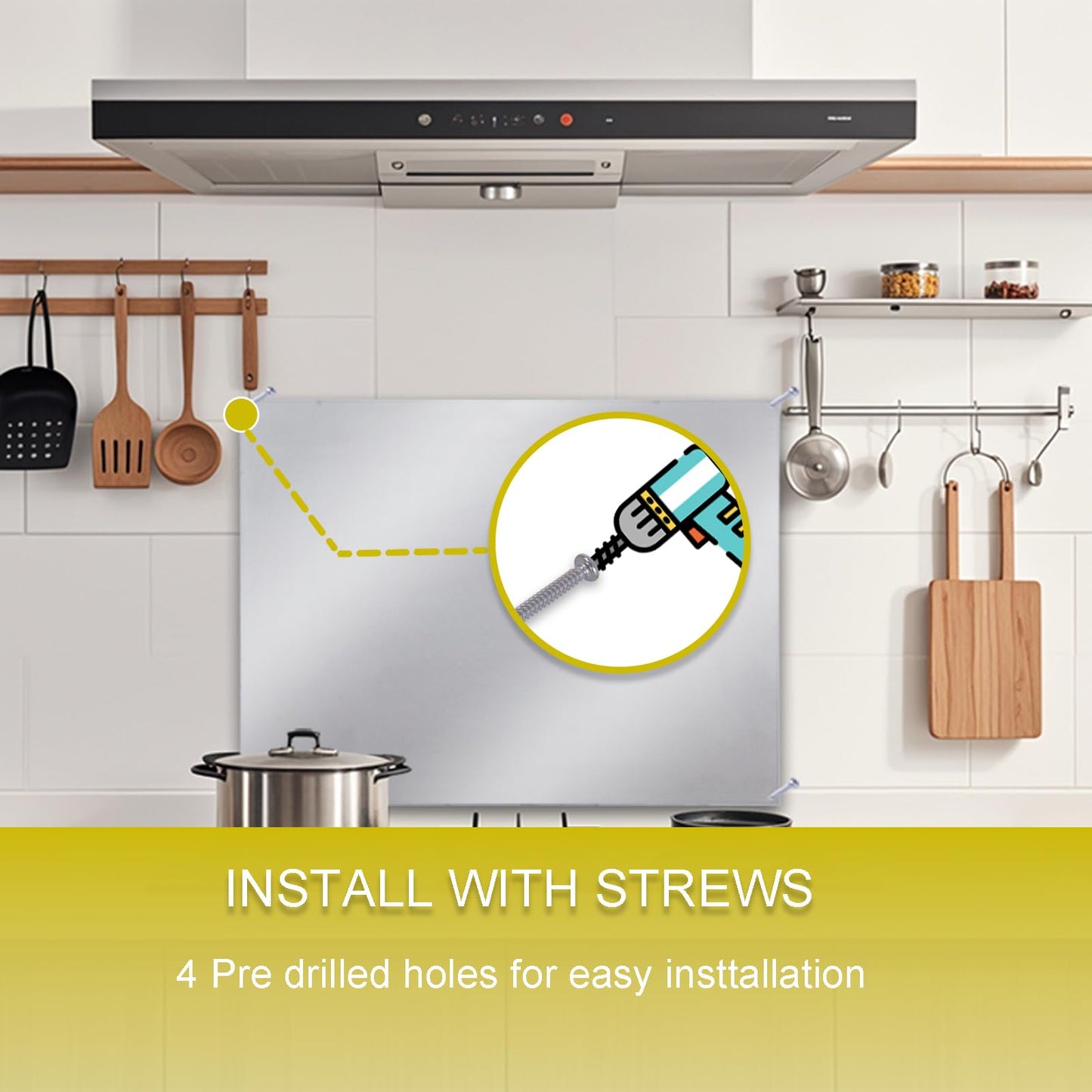 SHACO 24x30 Inch Stainless Steel Backsplash for Stove, Metal Panel Splatter Guard for Stovetop with Microfiber Towel, Pre-drilled Hole and Matching Screw for Easy Installation (30" x 24")