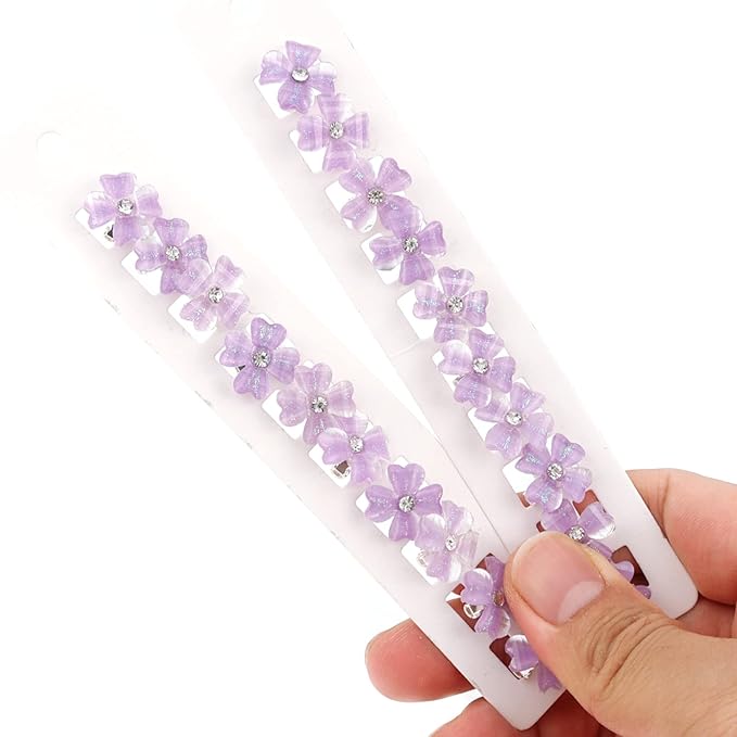 YISSION 20Pcs Mini Purple Flower Hair Clips with Rhinestone Cute Hair Pins Decorative Hair Clips Wedding Hair Barrettes Bridal Hair Accessories for Girls Women
