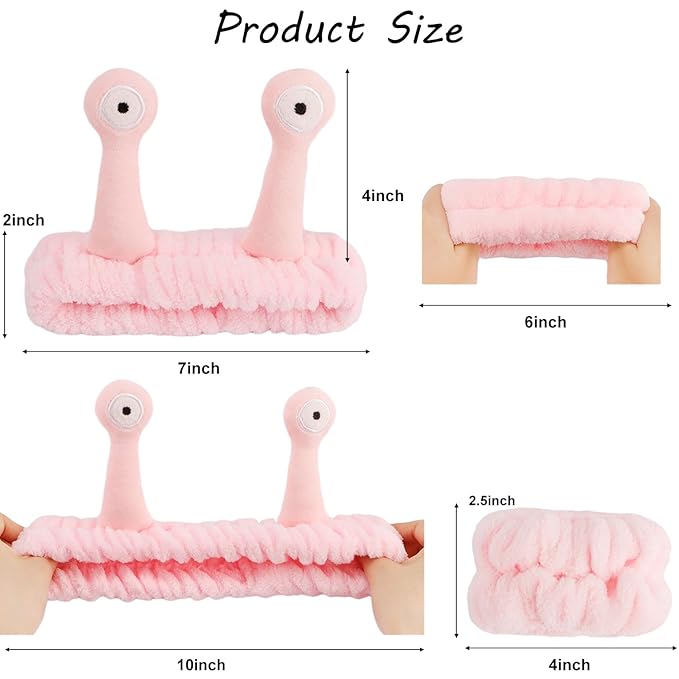 SuPoo 9 Pcs Skincare Headbands Snail Spa Headband and Wristband Set Alien Pink Face Wash Wristbands Cute Makeup Hair Band for Washing Face Wrap Head Towel Wrist Towels for Shower
