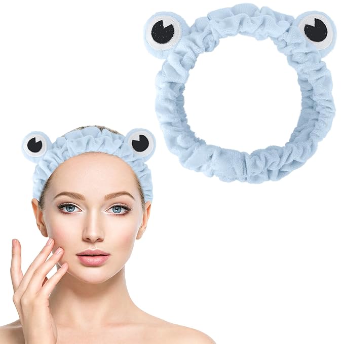 Jowmoy Blue color Frog Eye Elastic Headband - Versatile for Spa, Skincare, Makeup, Face Wash, Fun Gift for Women (1 Pack)