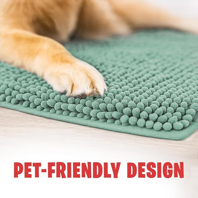 MudGuard Mat™ Dog Door Mat for Muddy Paws, Super Absorbent Microfiber, Non-Slip Indoor Mat, Quick Dry Chenille Mud Mat for Dogs & Entryway, Washable, Sea Green 19" x 30"