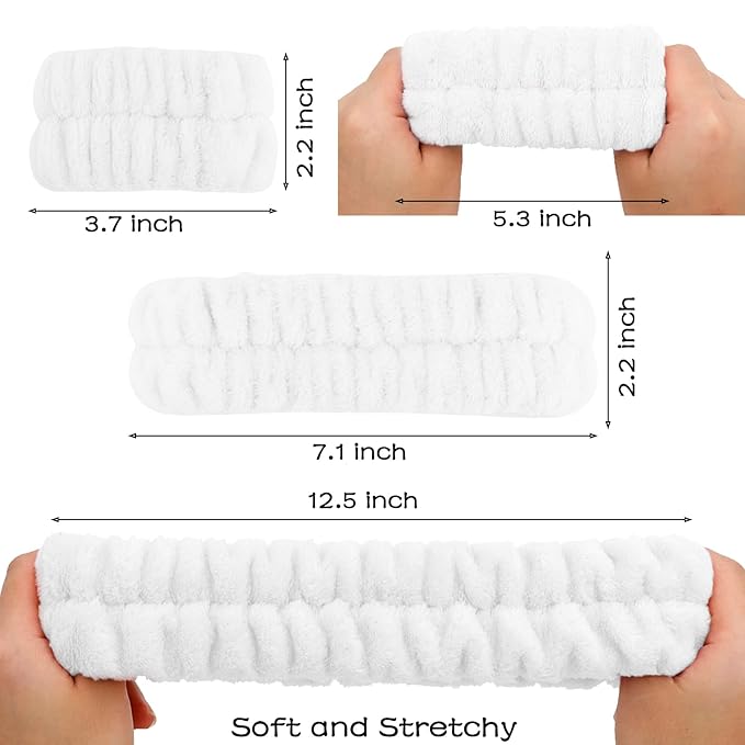 Chanaco 12PCS Spa Set - Soft Microfiber Face Wash Headbands & Wrist Towels for Skincare & Makeup - Cute Spa Gifts for Women