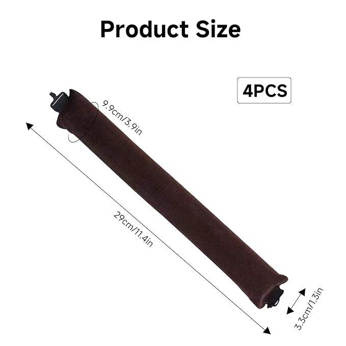 Overnight Heatless Hair Curler Blowout Rods Jumbo, Heatless Curls Satin Flexi Rods for Overnight Sleeping, No Heat Curling Tool for All Hair Types, Soft Heatless Hair Curler (brown, 4 Rods)
